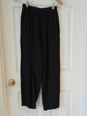 100% Linen bryn Walker Black Wide-Leg Elastic-Waist Pants Size Xs